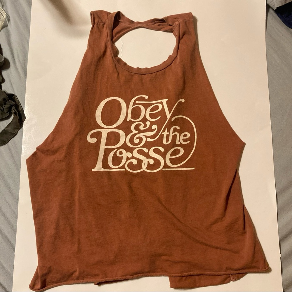 Obey The Posse Obey Propaganda Med. Open Back Tank Brown Rust Color Made In USA